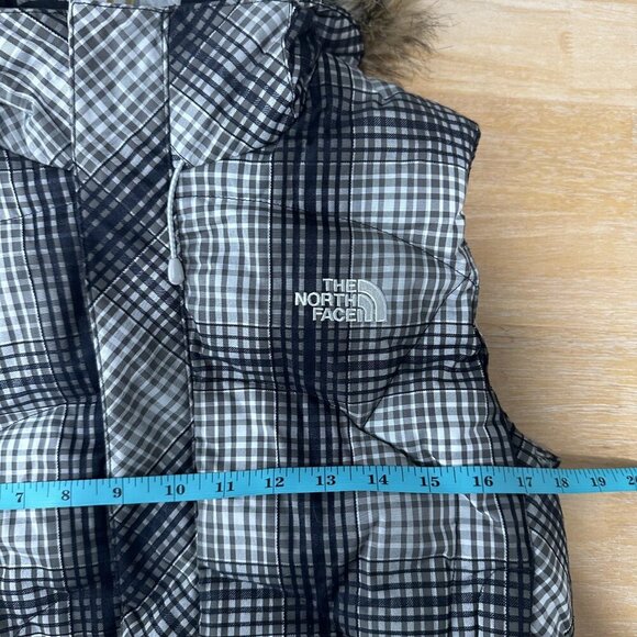 North Face Vest Womens Small P Plaid 600 Down Fill Hooded Faux Fur Puffer Jacket - Picture 16 of 16
